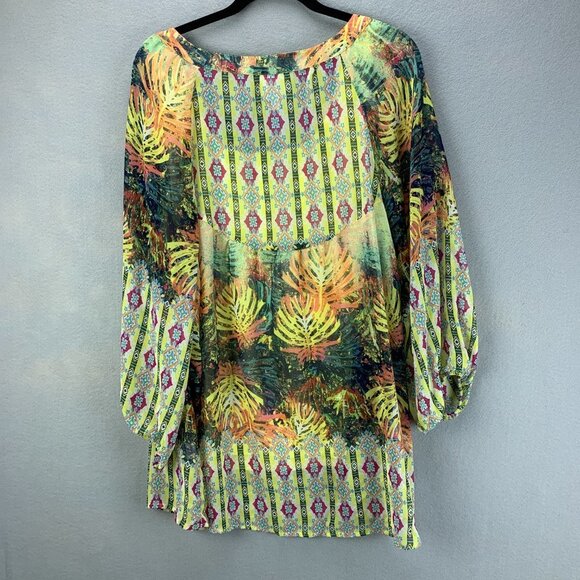 Fig & Flower Anthropologie Blouse Top Womens 2X Yellow Pullover Chiffon Layered - Picture 2 of 16